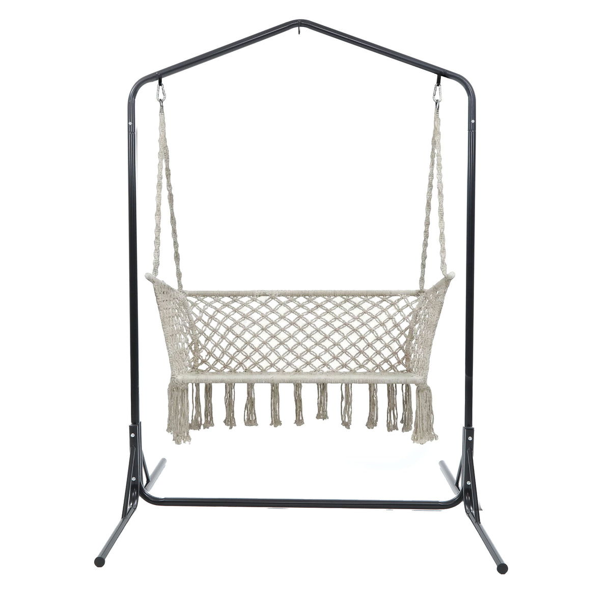 Gardeon Hammock Chair with Stand Macrame Outdoor Garden 2 Seater Cream