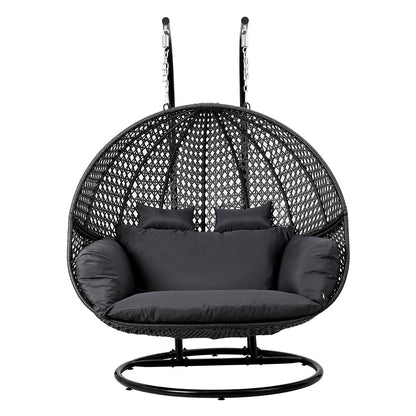 Gardeon Outdoor Egg Swing Chair Wicker Furniture Pod Stand Cushion 2 Seater Grey