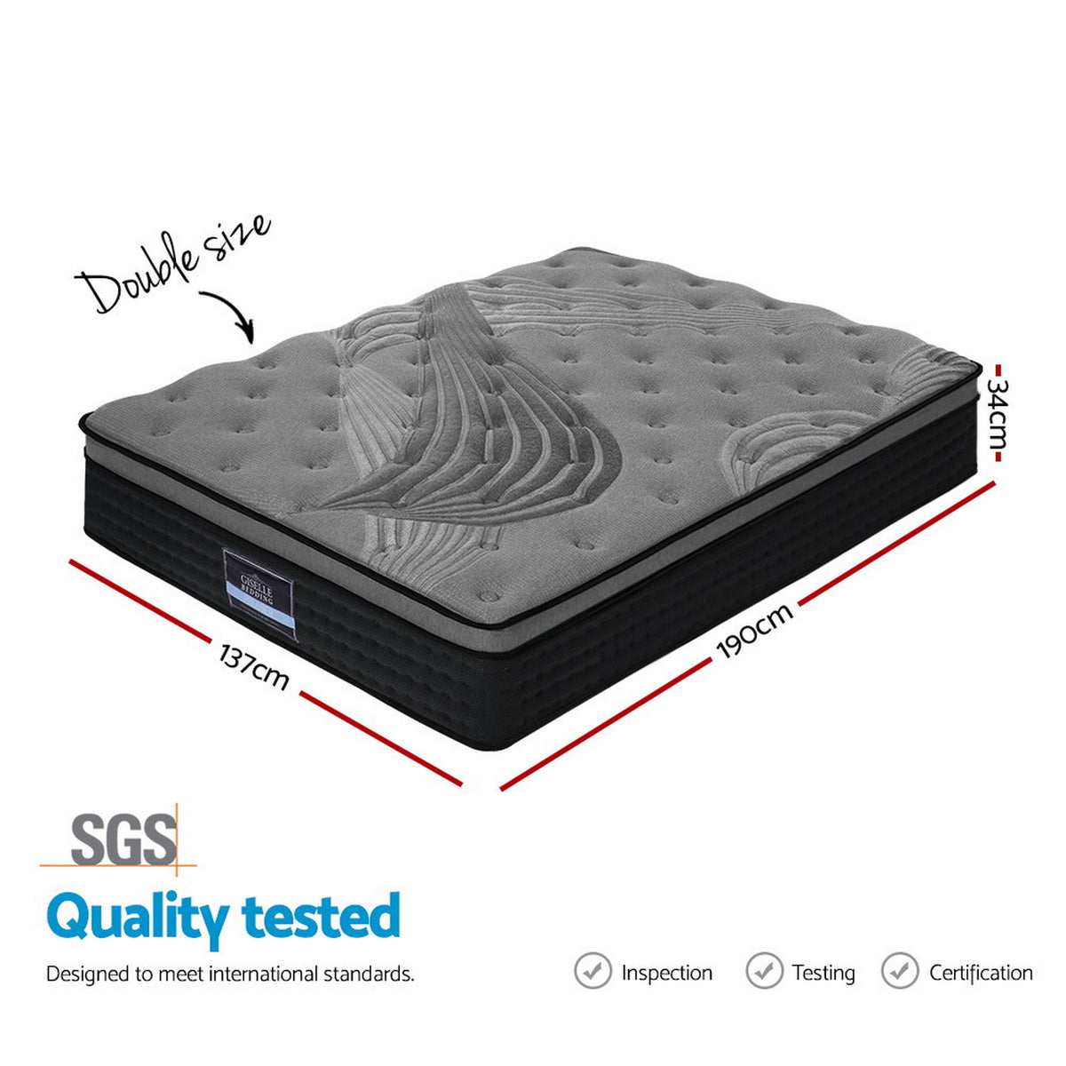 Giselle Bedding 34cm Mattress Bamboo Cover Double
