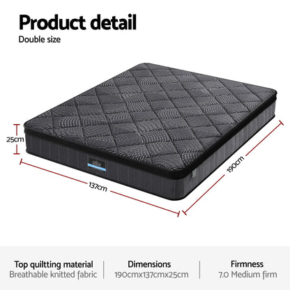 Giselle Bedding Double Mattress 25cm Pocket Spring Latex Euro Top Medium Firm Bed
