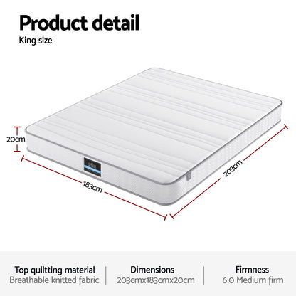 Giselle King Mattress 20cm with Reinforced Edge Support Egg-Crate Foam