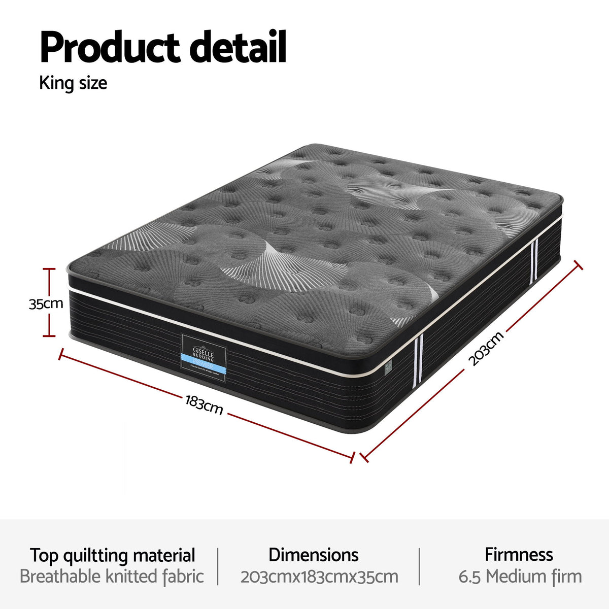 Giselle Bedding King Mattress 35cm Euro Top with Graphene Cooling Comfort Medium Firm
