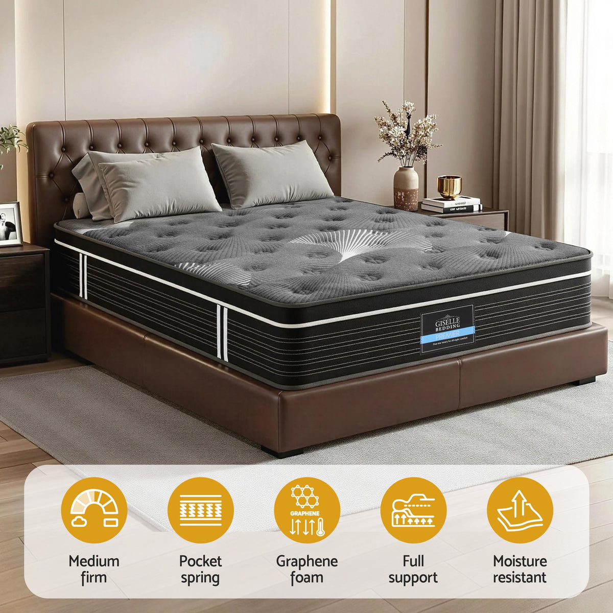 Giselle Bedding King Mattress 35cm Euro Top with Graphene Cooling Comfort Medium Firm