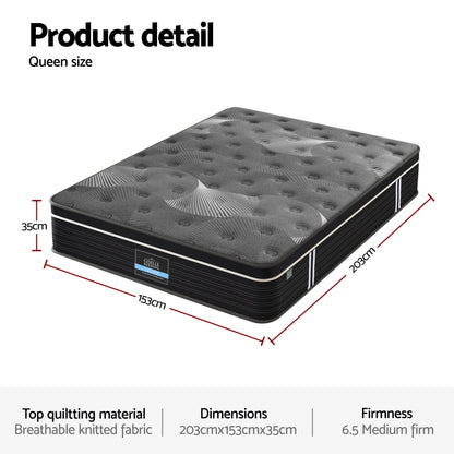 Giselle Bedding Queen Mattress 35cm Euro Top with Graphene Cooling Comfort Medium Firm