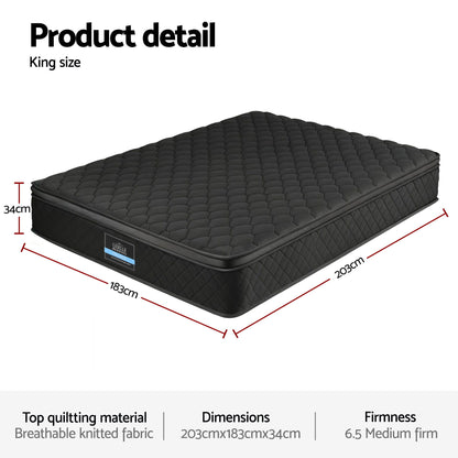 Giselle Bedding King Mattress 34cm Euro Top with 5-Zone Pocket Spring Support Black
