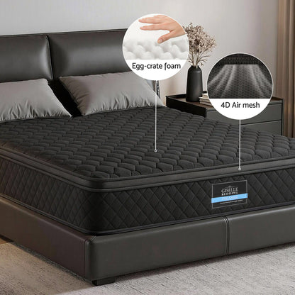 Giselle Bedding King Mattress 34cm Euro Top with 5-Zone Pocket Spring Support Black