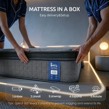 Levitex 33 cm Mattress 8.0 Extra Firm 7-Zone Pocket Spring Mattress with Dual-Row Edge Support & Breathable Knit Cover King