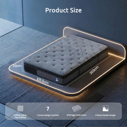 Levitex 33 cm Mattress 8.0 Extra Firm 7-Zone Pocket Spring Mattress with Dual-Row Edge Support & Breathable Knit Cover King Single