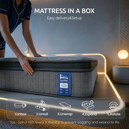 Levitex 33 cm Mattress 8.0 Extra Firm 7-Zone Pocket Spring Mattress with Dual-Row Edge Support & Breathable Knit Cover King Single