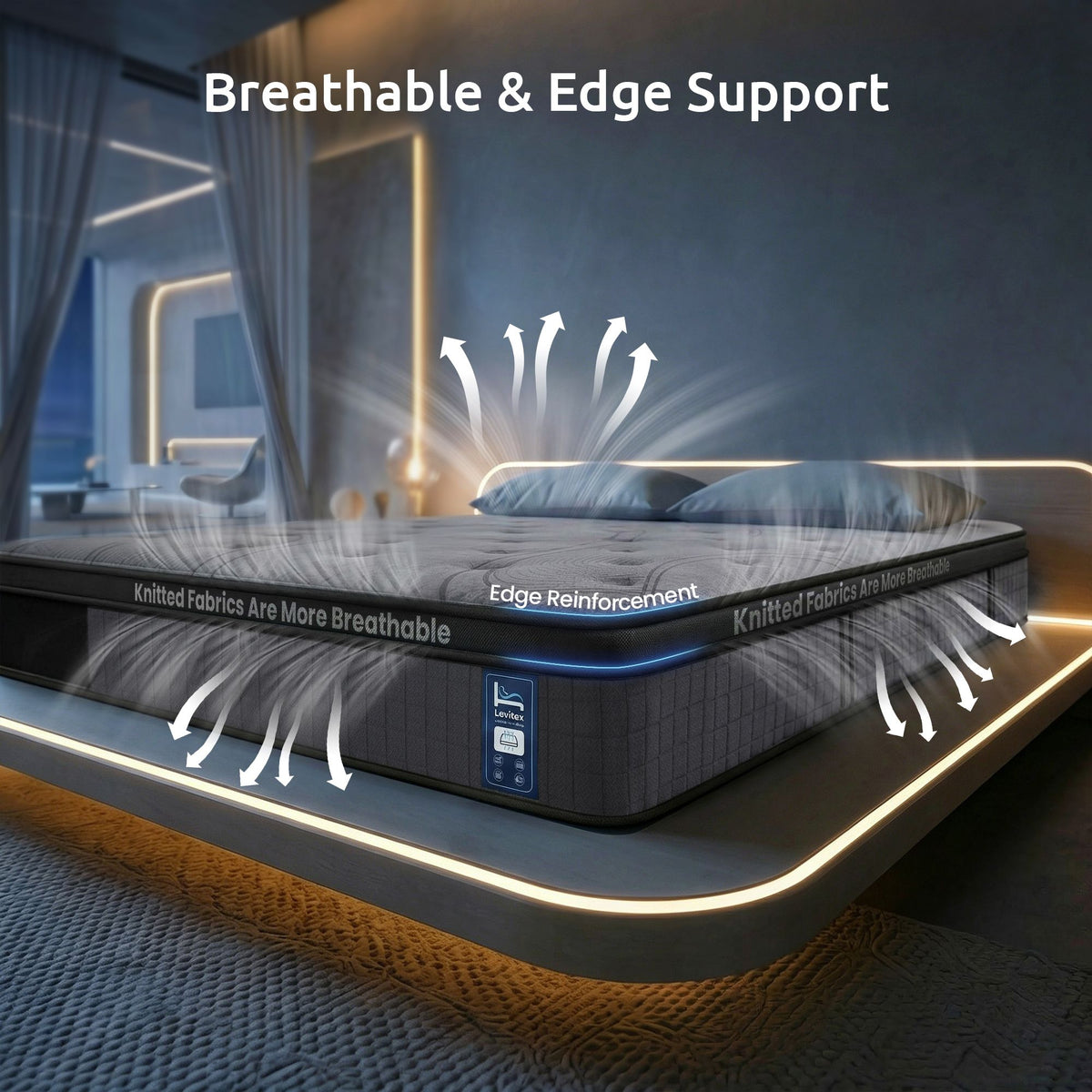 Levitex 33 cm Mattress 8.0 Extra Firm 7-Zone Pocket Spring Mattress with Dual-Row Edge Support & Breathable Knit Cover Single