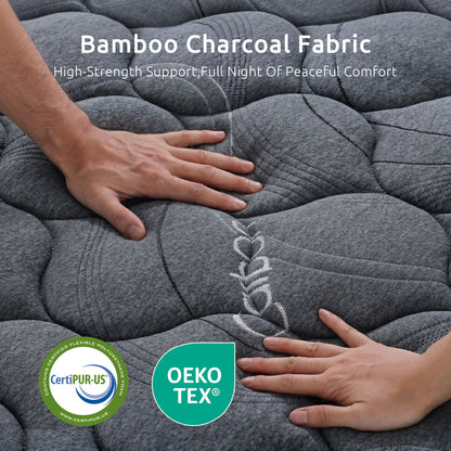 Levitex 25 cm Hybrid Pocket Spring Mattress Firm with 4cm Egg Crate Foam for Deep Sleep Bamboo Charcoal Fabric King