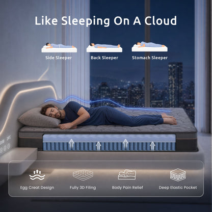 Levitex 25 cm Hybrid Pocket Spring Mattress Firm with 4cm Egg Crate Foam for Deep Sleep Bamboo Charcoal Fabric ‌King Single