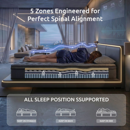 Levitex 34 cm Pocket Spring Mattress with Reinforced Edge Support & 5-Zone Pressure Relief Breathable Gel Memory Foam Hybrid Mattress for Back Pain ‌King Single