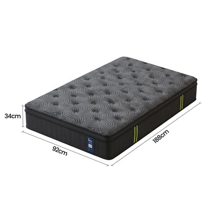 Levitex 34 cm Pocket Spring Mattress with Reinforced Edge Support & 5-Zone Pressure Relief Breathable Gel Memory Foam Hybrid Mattress for Back Pain Single
