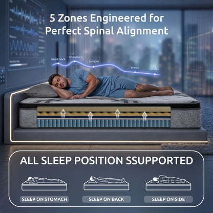 Levitex 5-Zone Pocket Spring Mattress with Latex & Memory Foam 7.5 Firm Hybrid Mattress for Extra Lumbar & Shoulder Support 34 cm Thickness Double