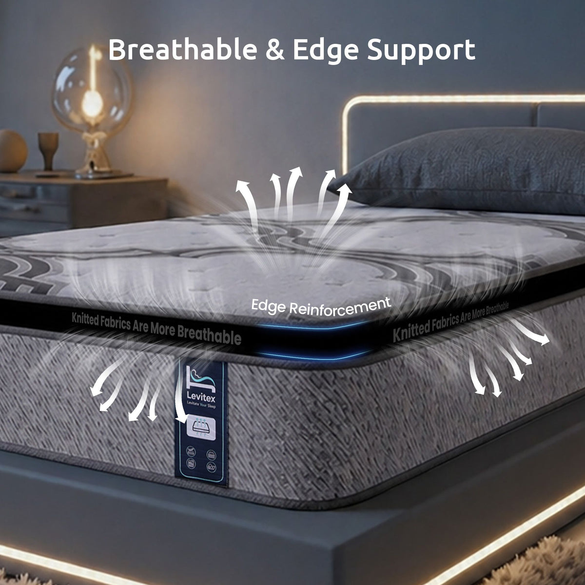 Levitex 5-Zone Pocket Spring Mattress with Latex & Memory Foam 7.5 Firm Hybrid Mattress for Extra Lumbar & Shoulder Support 34 cm Thickness King Single