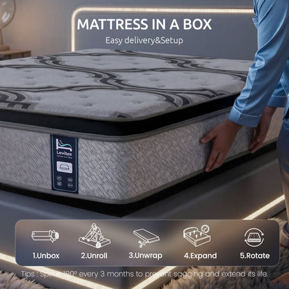 Levitex 5-Zone Pocket Spring Mattress with Latex & Memory Foam 7.5 Firm Hybrid Mattress for Extra Lumbar & Shoulder Support 34 cm Thickness King Single