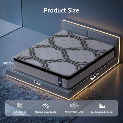 Levitex 5-Zone Pocket Spring Mattress with Latex & Memory Foam 7.5 Firm Hybrid Mattress for Extra Lumbar & Shoulder Support 34 cm Thickness Queen