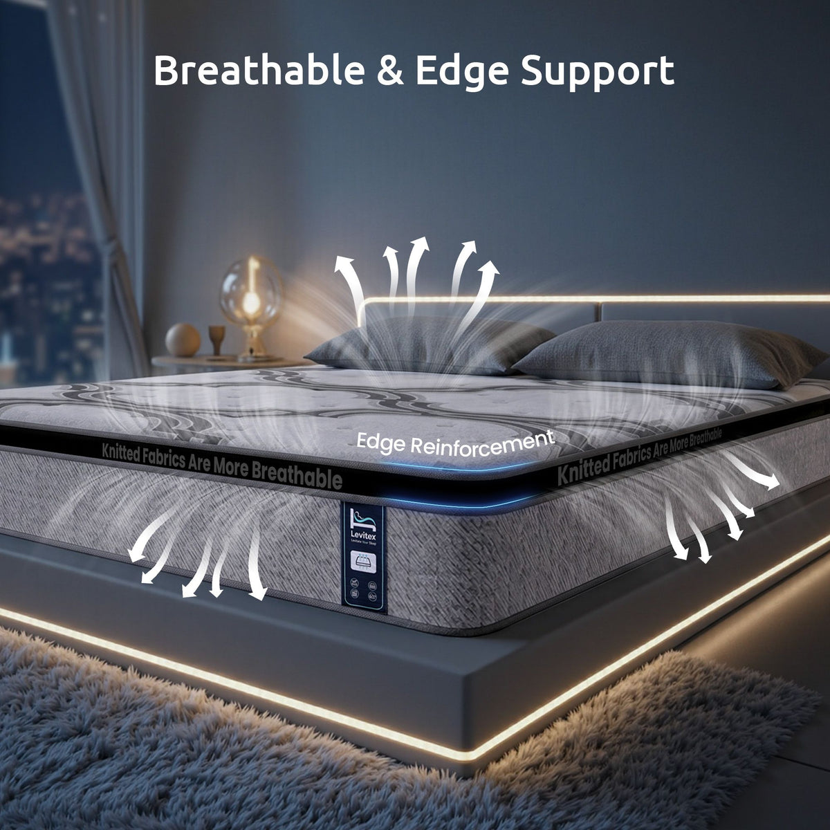 Levitex 5-Zone Pocket Spring Mattress with Latex & Memory Foam 7.5 Firm Hybrid Mattress for Extra Lumbar & Shoulder Support 34 cm Thickness Queen