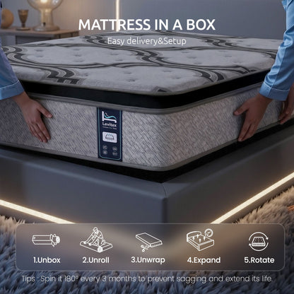 Levitex 5-Zone Pocket Spring Mattress with Latex & Memory Foam 7.5 Firm Hybrid Mattress for Extra Lumbar & Shoulder Support 34 cm Thickness Queen