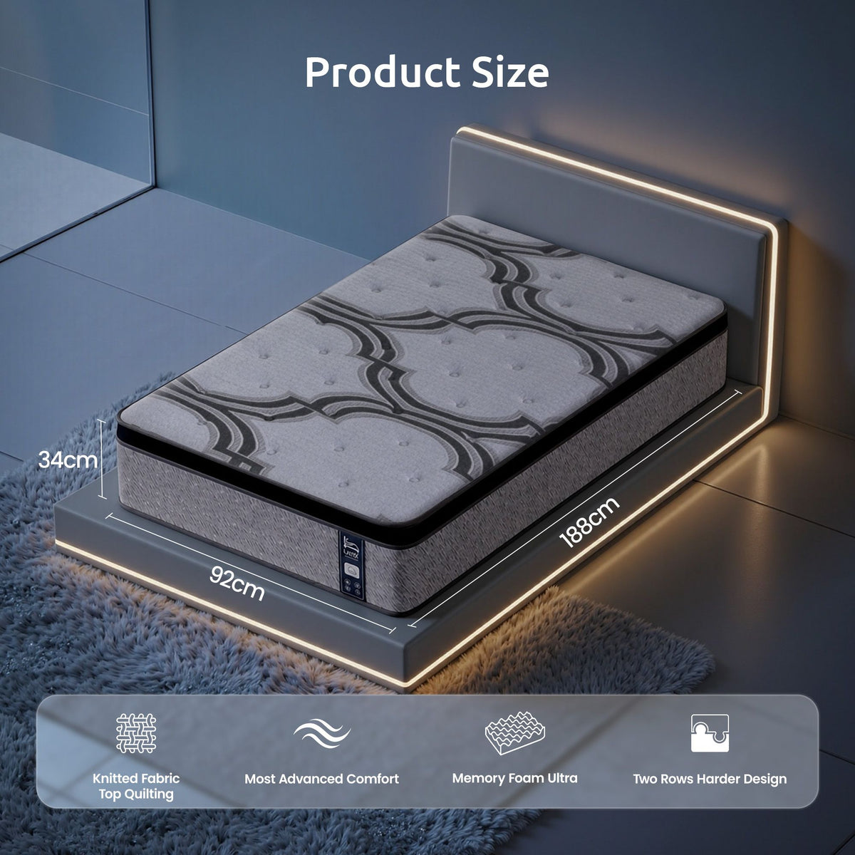 Levitex 5-Zone Pocket Spring Mattress with Latex & Memory Foam 7.5 Firm Hybrid Mattress for Extra Lumbar & Shoulder Support 34 cm Thickness Single