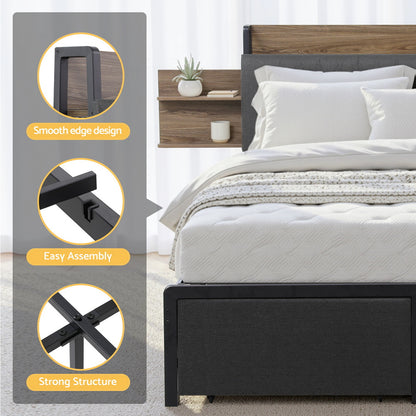 Artiss Metal Bed Frame Queen Size with 2-Tier Hidden Storage with Charging Station