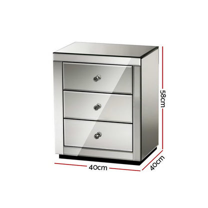 Artiss Bedside Table 3 Drawers Mirrored - PRESIA Grey