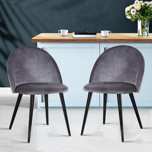 Artiss Dining Chairs Set of 2 Velvet Solid Curved Dark Grey