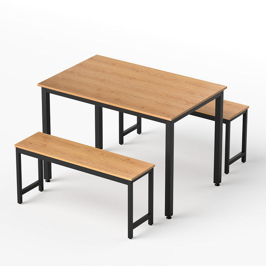 Artiss Dining Table and Chairs Set 3PCS Kitchen Metal Desk Bench Natural Oak