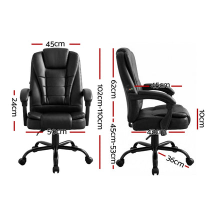 Artiss Massage Office Chair Executive Computer Gaming Chairs Black PU Leather