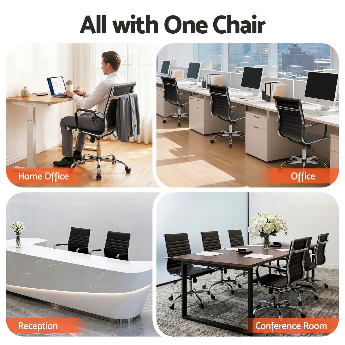 Artiss Office Chair Conference Chairs PU Leather Mid Back Black