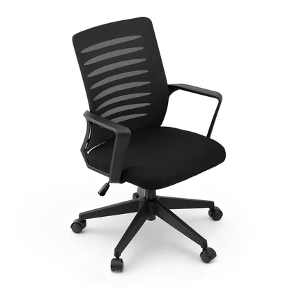 Artiss Ergonomic Office Chair Mesh Computer Desk Chairs with Lumbar Support, Height Adjustment Swivel Chair Mid Back for Home Office Study, Black