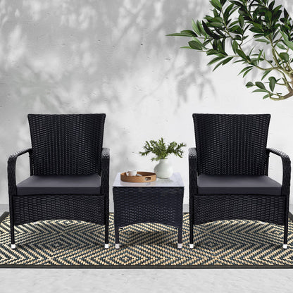 Gardeon 3PC Outdoor Bistro Set Patio Furniture Wicker Setting Chairs Table Luca