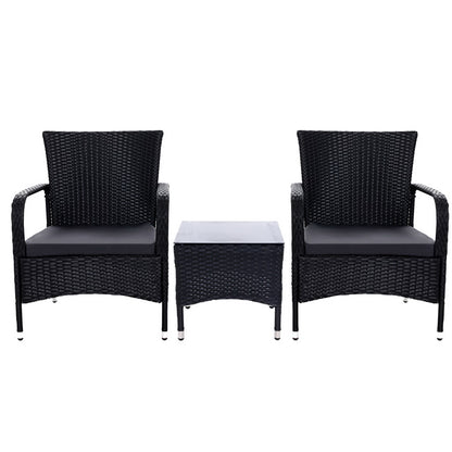 Gardeon 3PC Outdoor Bistro Set Patio Furniture Wicker Setting Chairs Table Luca