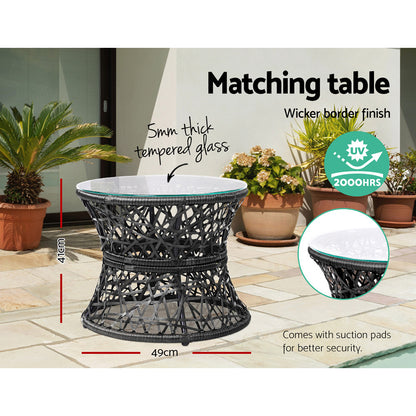 Gardeon Outdoor Lounge Setting Papasan Chair Wicker Table Garden Furniture Black