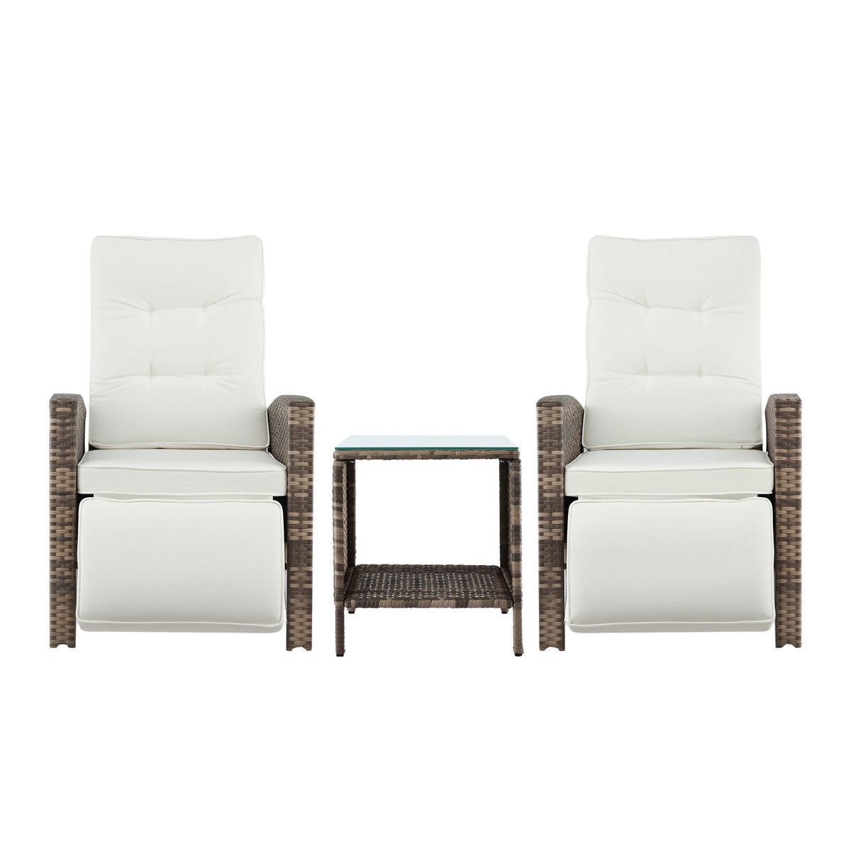 Gardeon 3PC Outdoor Bistro Set Recliner Chairs Table Sun lounge Patio Furniture Wicker Adjustable