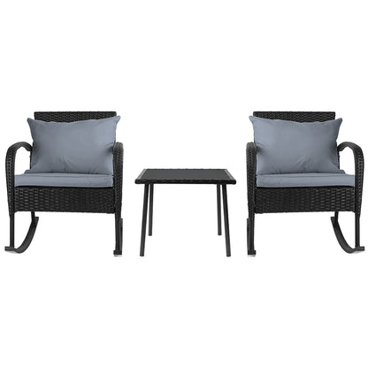 Gardeon 3PC Rocking Chair Table Wicker Outdoor Furniture Patio Bistro Set Black
