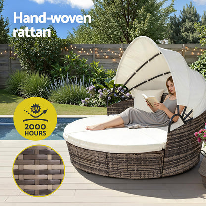 Gardeon Outdoor Day Bed Sun Lounge Setting Wicker Lounger Furniture Patio Beige Set of 3
