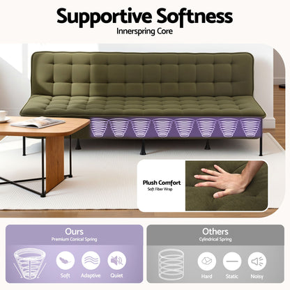 Artiss Sofa Bed, 1.9m 3-Seater Soft Innerspring Adjustable Couch Futon Chair for Apartment Dorm Living Room Office Study Bedroom, Green