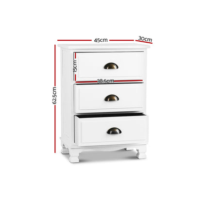 Artiss Bedside Table 3 Drawers Vintage - THYME White
