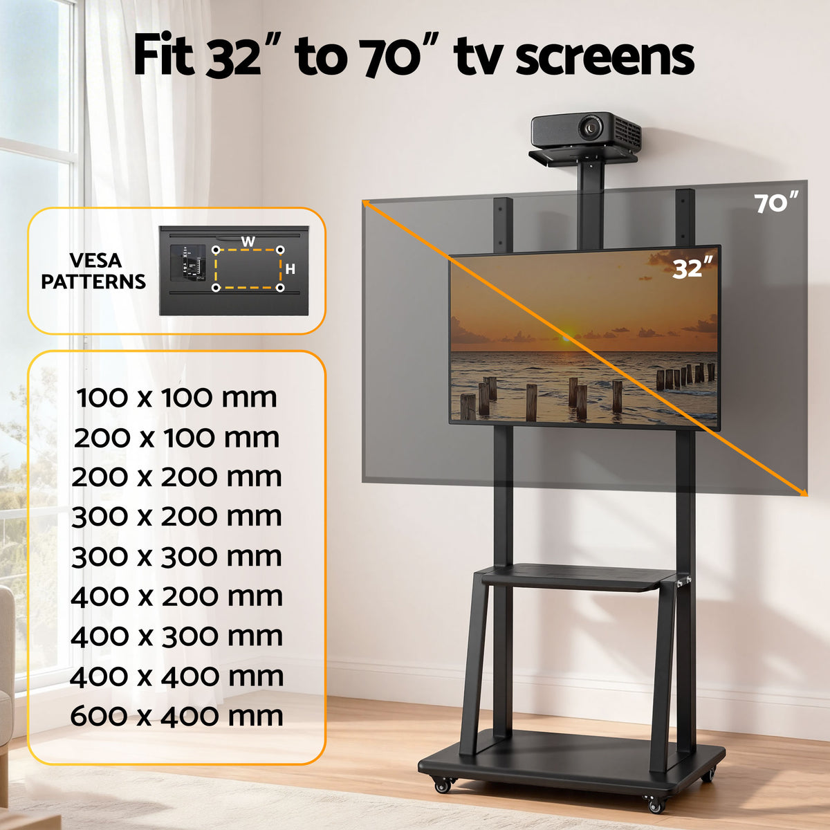Artiss TV Stand 32-70" Universal Mobile Adjustable Height TV Stand with Wheels