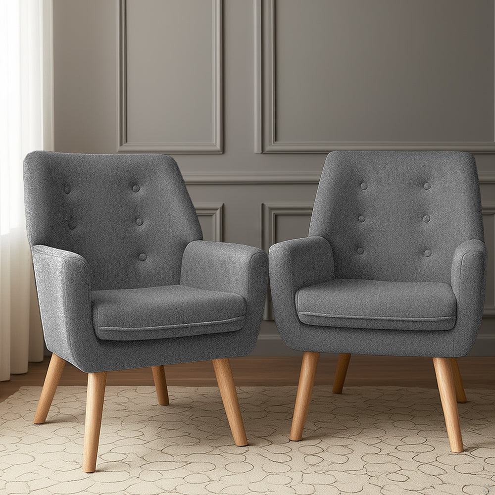 Artiss 2X Armchair Lounge Chair Accent Tub Chair Grey ANNE