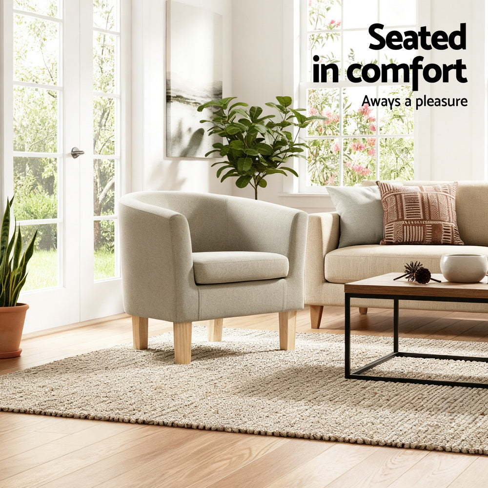 Artiss Armchair Tub Chair Beige Abby