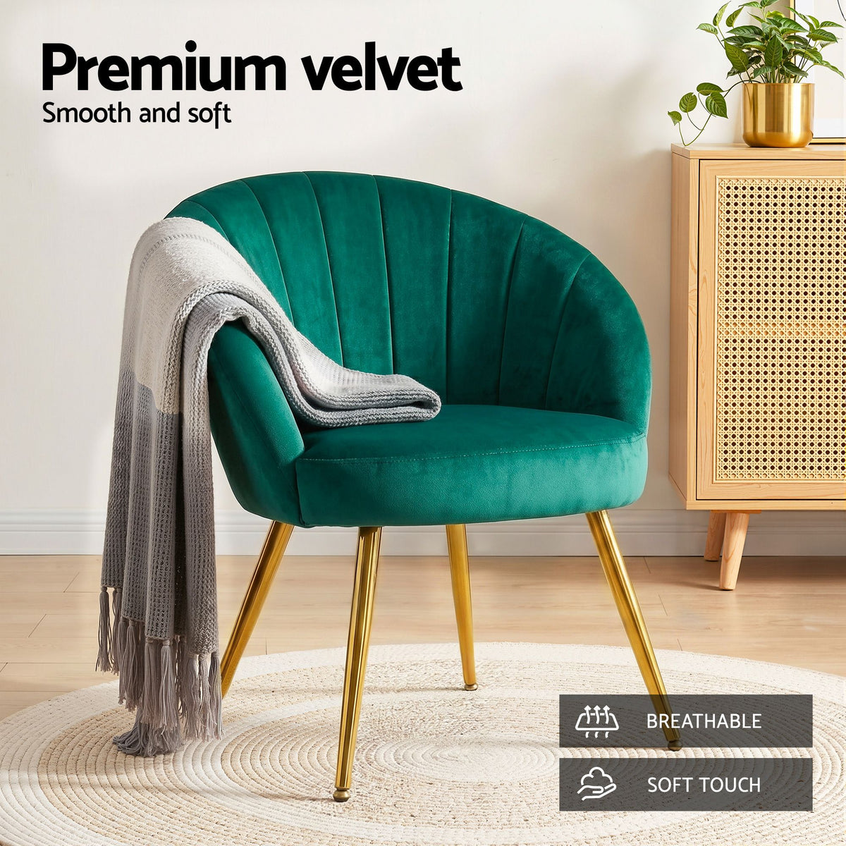 Artiss Armchair Velvet Green Eloise