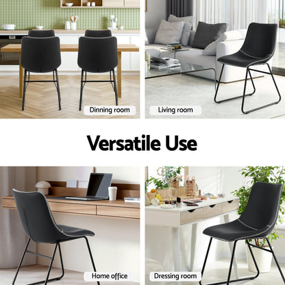 Artiss 4x Dining Chairs Retro PU Leather Kitchen Lounge Cafe Accent Chair Black