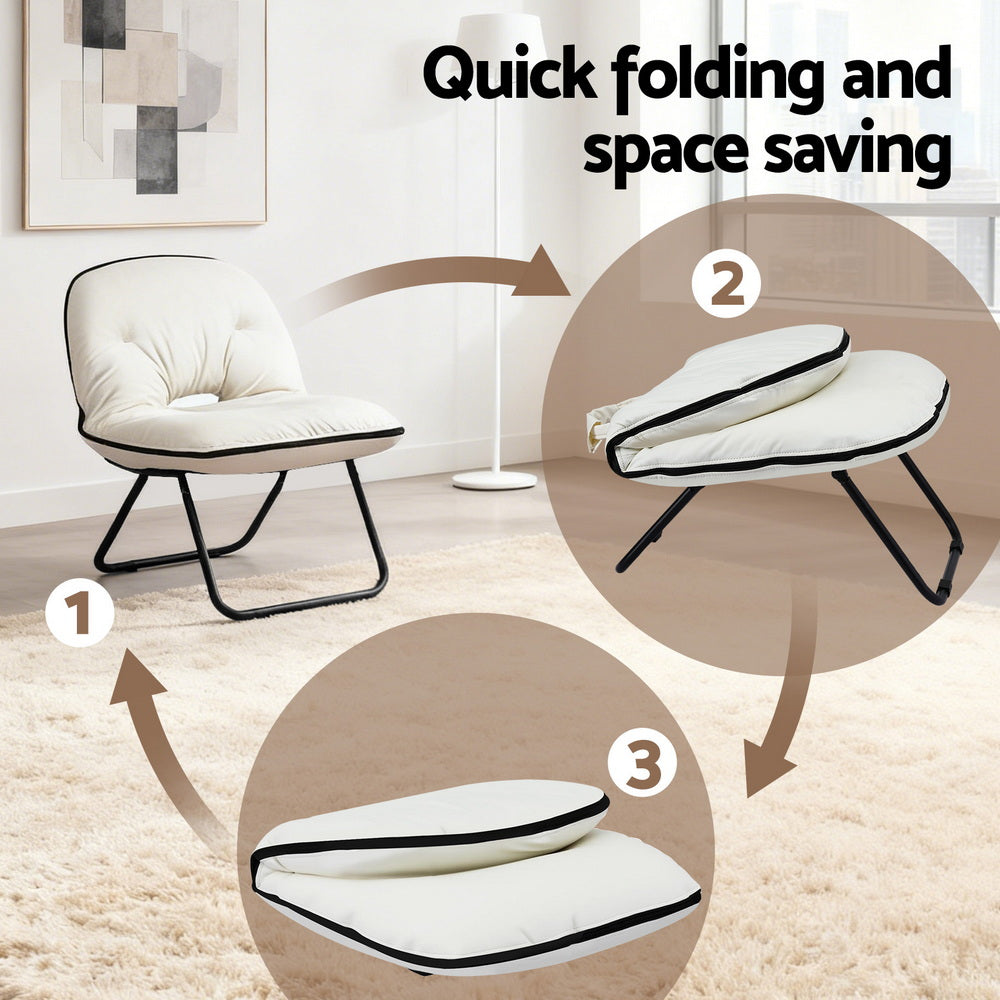 Artiss Foldable Chair 2-In-1 Armchair Lounge Chair Portable White