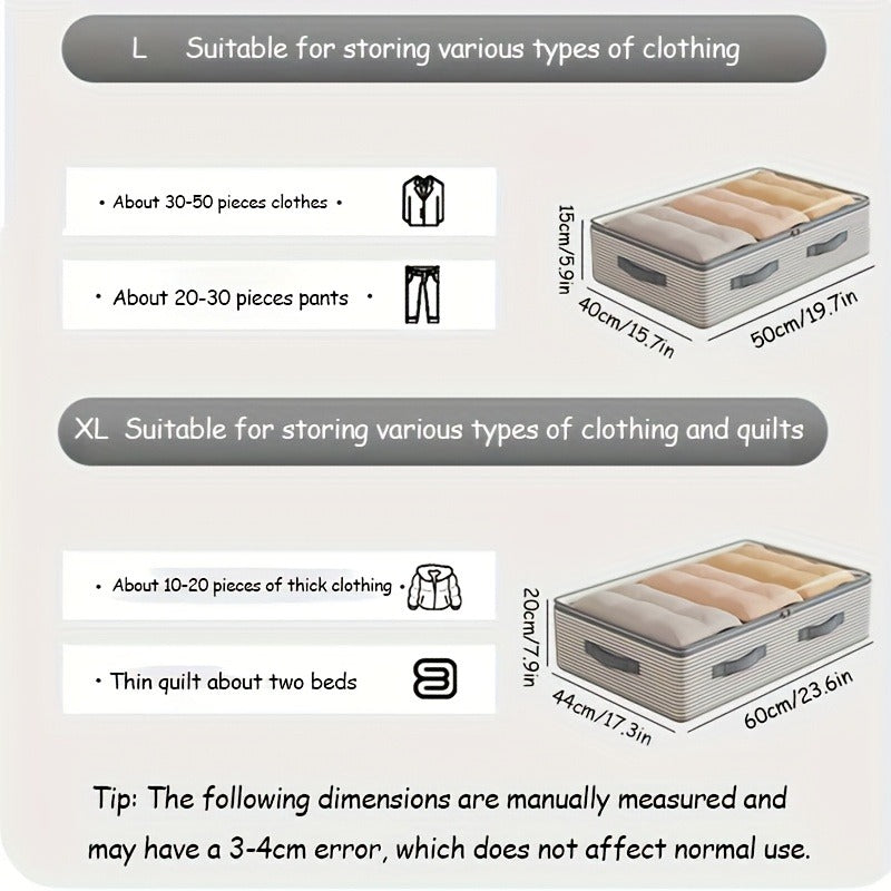 Large Storage Organizer Bag - Made from heavy-duty non-woven fabric with transparent windows, multi-layer clothing storage box suitable for wardrobes, under-bed, and travel. （L）