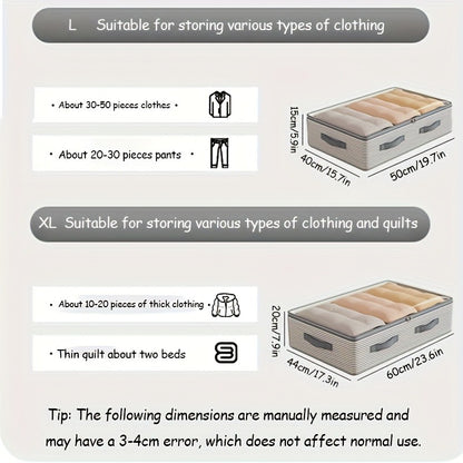 Large Storage Organizer Bag - Made from heavy-duty non-woven fabric with transparent windows, multi-layer clothing storage box suitable for wardrobes, under-bed, and travel. （XL）