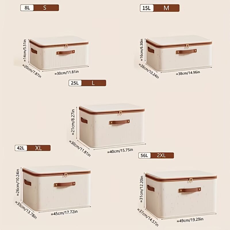 15L Double Zipper Storage Box with Faux Leather Handles | Large Capacity Lidded Basket, Perfect for Storing Clothes, Bedding, and Moving — Ideal for Bedrooms, Dorms, Studies, Wardrobes, Laundry Baskets, Shelf Bins, and Storage Racks.