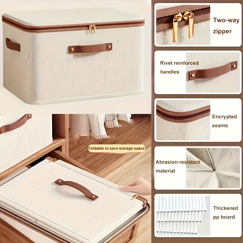 25L Double Zipper Storage Box with Faux Leather Handles | Large Capacity Lidded Basket, Perfect for Storing Clothes, Bedding, and Moving — Ideal for Bedrooms, Dorms, Studies, Wardrobes, Laundry Baskets, Shelf Bins, and Storage Racks.